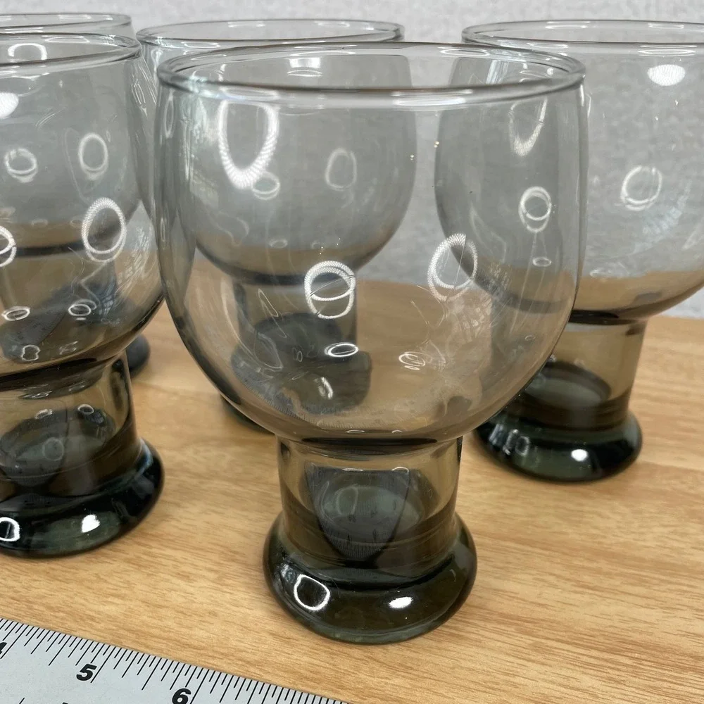 Vintage Libbey STAX Smoke Gray Glass Goblet MCM Pilsner Barware Glasses Set of 5